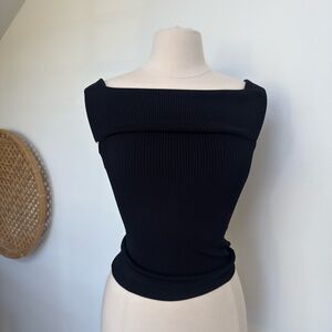 *NWT* 7 For All Mankind Black Ribbed Off-Shoulder Top